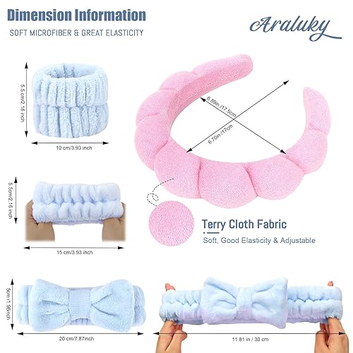 Miniatura 9 de Araluky 6 diademas de spa hinchadas para lavar la cara, cuidado de la piel, diademas y muñequeras de esponja para lavar la cara, diadema hinchada de