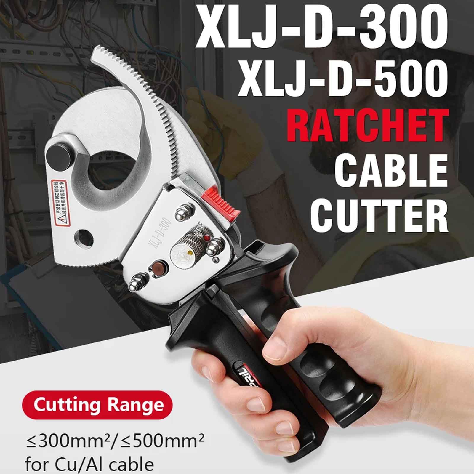 Obcinaki do Kabli z Grzechotką Wytrzymałe Szczypce do Cięcia Drutu Miedzianego i Aluminiowego z Grzechotką do 300mm²/500mm² (XLJ-D300)