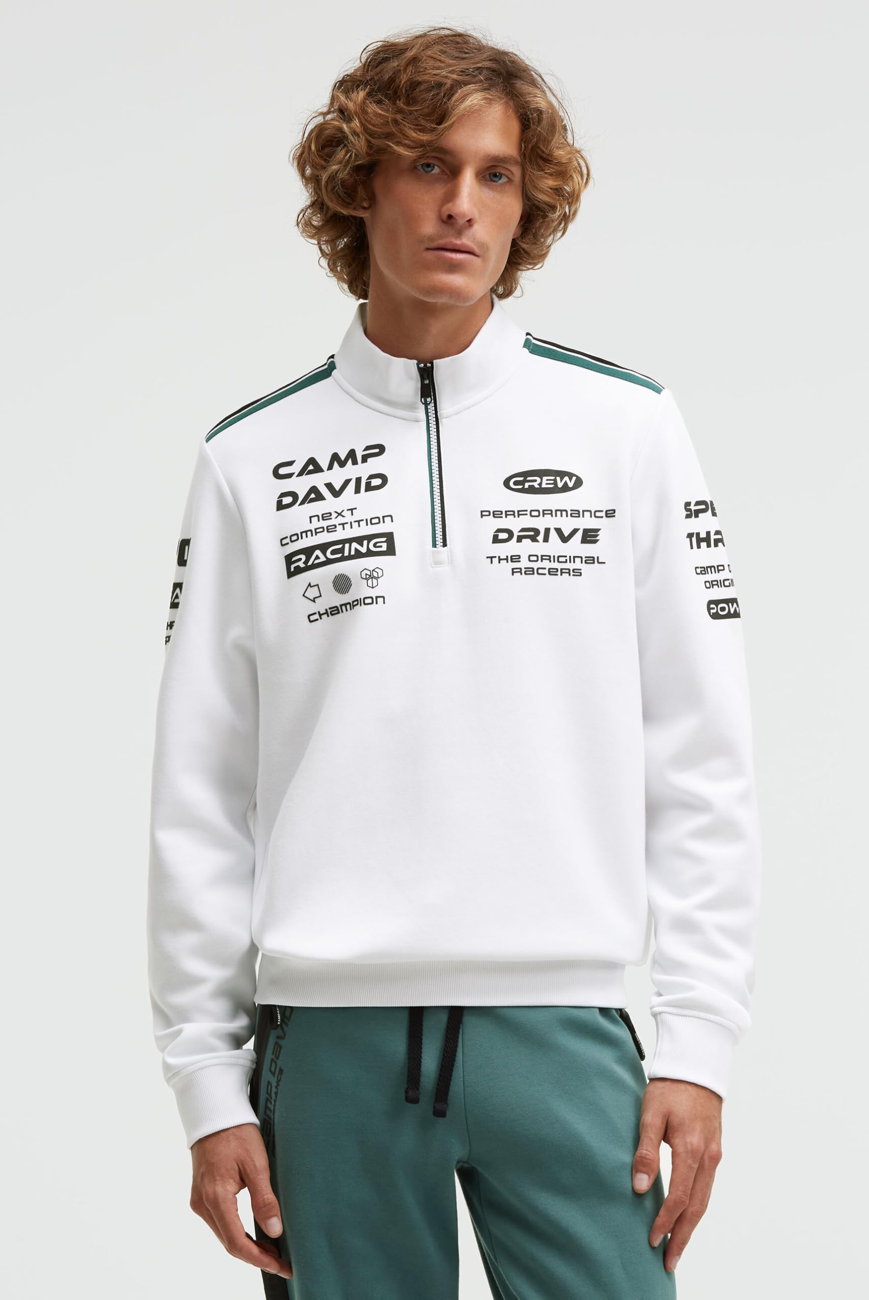 Camp David Herren Troyer-Sweatshirt aus Interlock mit Rubber Artworks