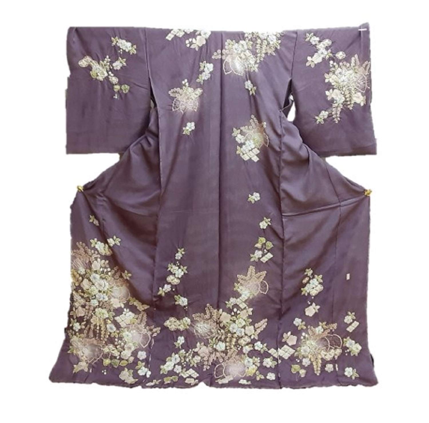 Amazon | 正絹訪問着【翠山工房】【辻が花】【紫地】【桐屋】【柄八掛