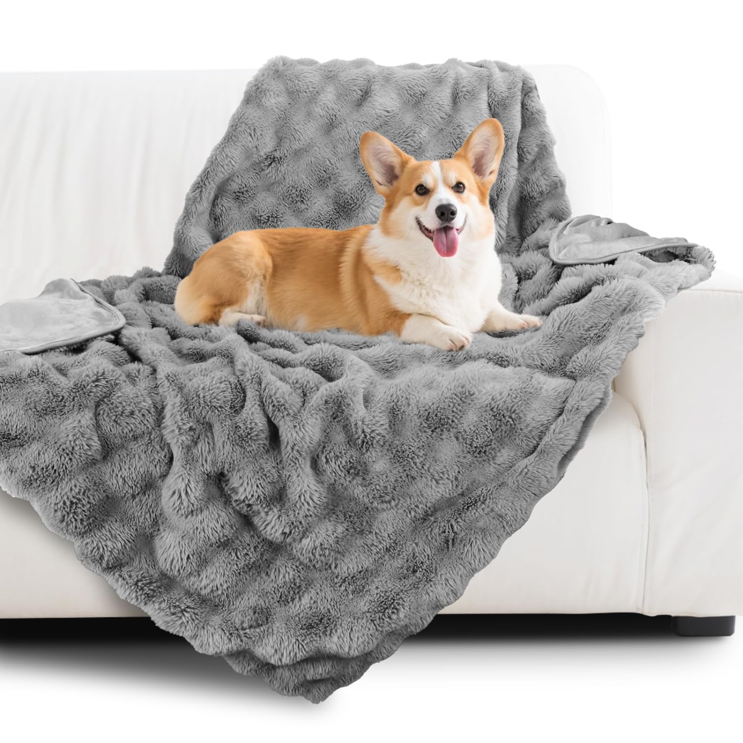 Nobleza Manta Impermeable Perro, Manta Suave de Felpa para Perros, Gatos, L 120 x 100 cm, Reversible, Lavable Mascotas de Fugas para Sofá y Cama, Gris