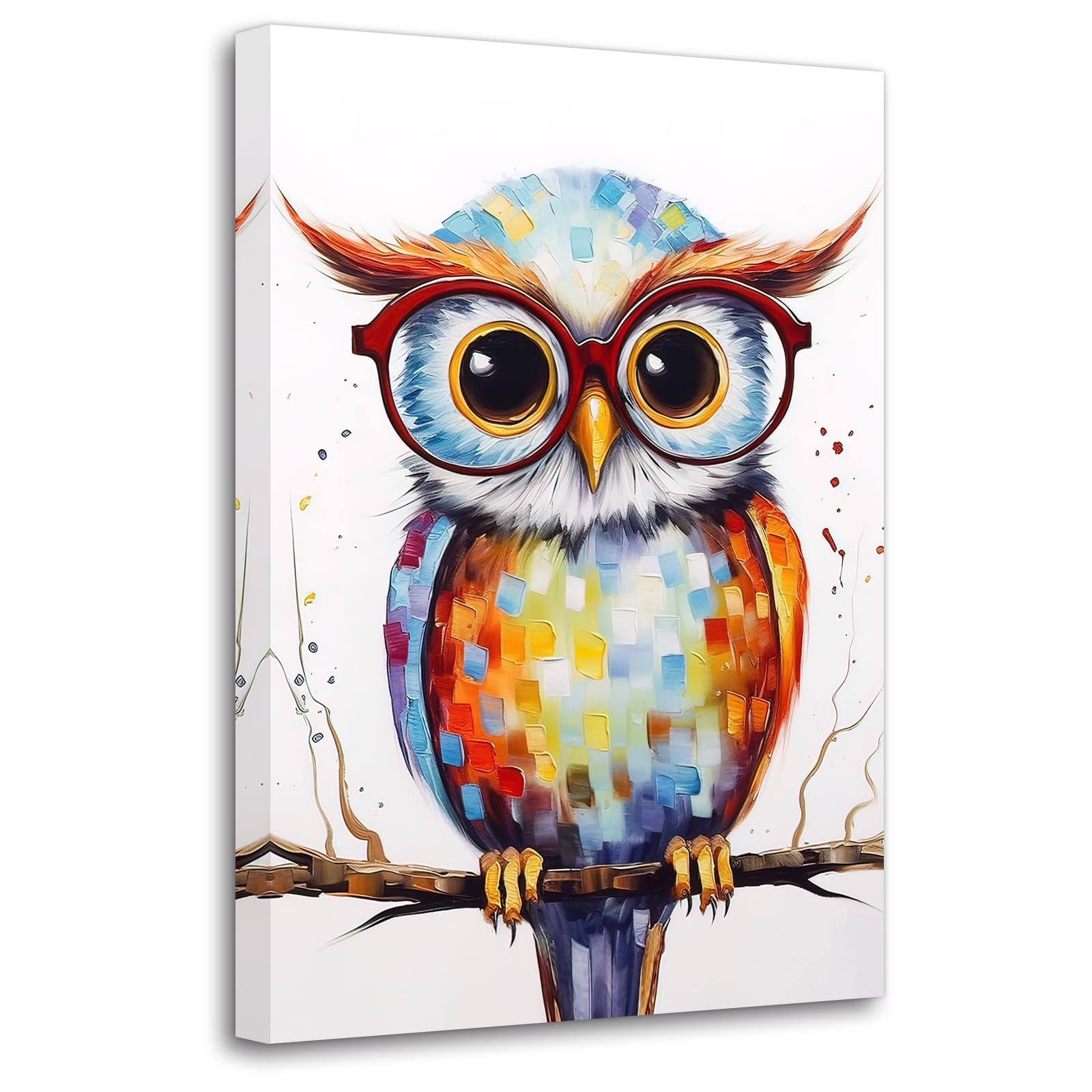 LMYSXAOZ Owl Canvas Wall Art Cute on the Tree Branch Picture Colorful Birds Prints WIldlife Painting for Modern Kids Room Nursery Decor(Picture-3, (28.00" x 42.00"))