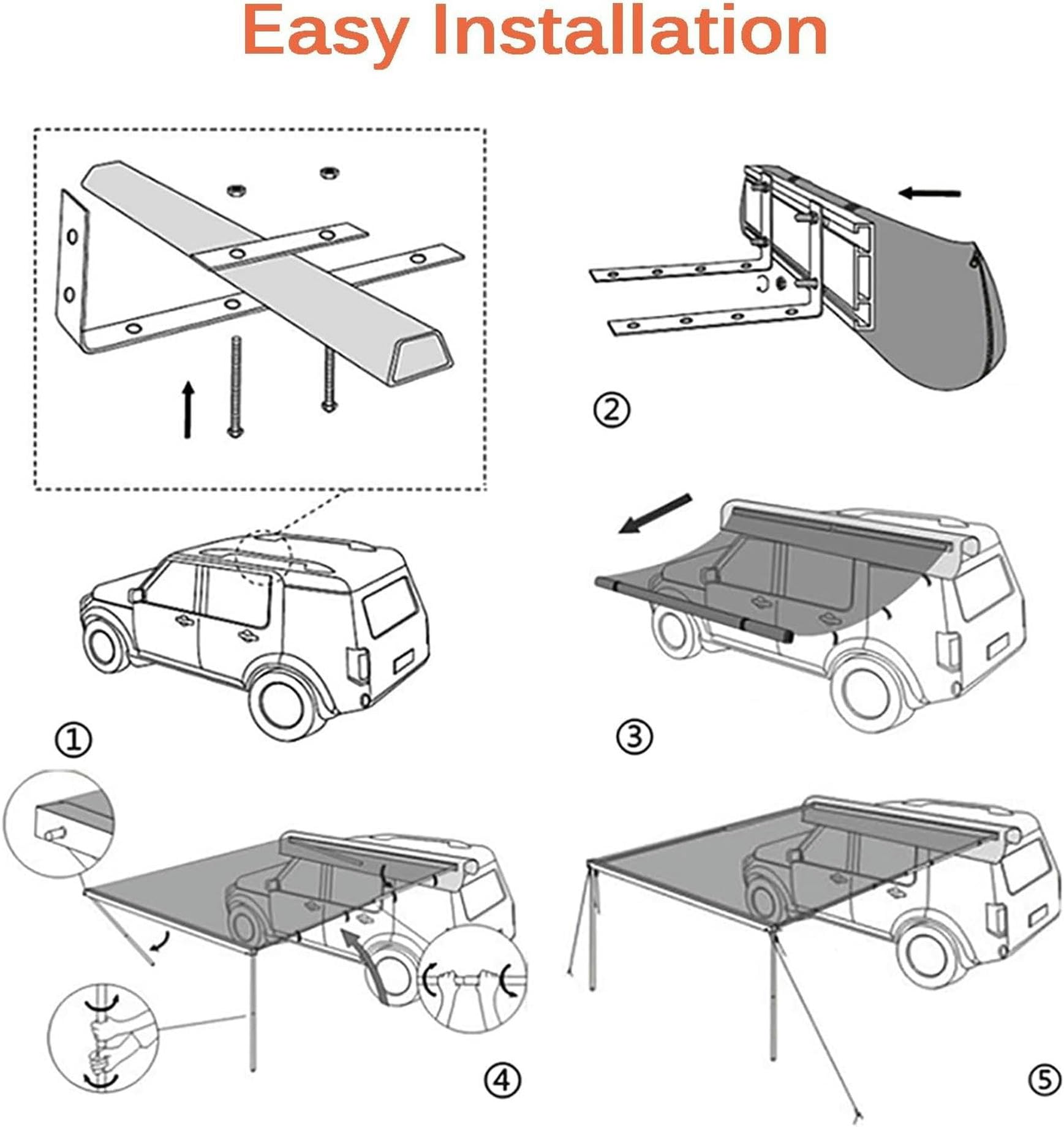 Tenda da Tetto Auto, Tenda Auto, Tendalino Resistente alle Intemperie con Telaio in Lega di Alluminio Aggiornato, Tendalino Retrattile