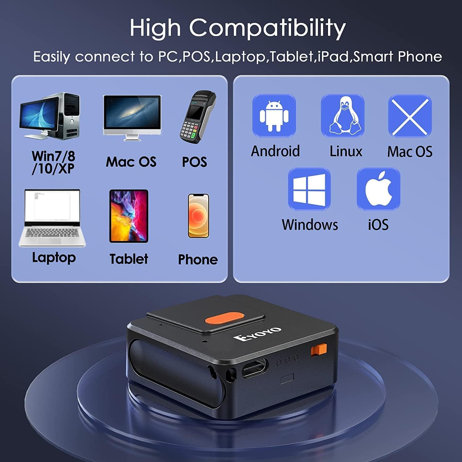 Eyoyo Guanto portatile Bluetooth per scanner codici a barre 1D 2D QR Code lettore ad anello per mano sinistra e destra, scanner di inventario wireless compatibile con dispositivi iOS e Android