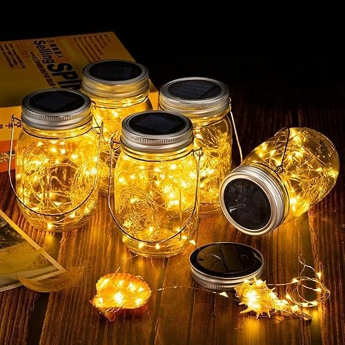 Miniatura 3 de Paquete de 10 luces solares Mason Jar para exteriores, 30 luces LED solares para frascos, luces de luciérnaga con ganchos (sin tarros),