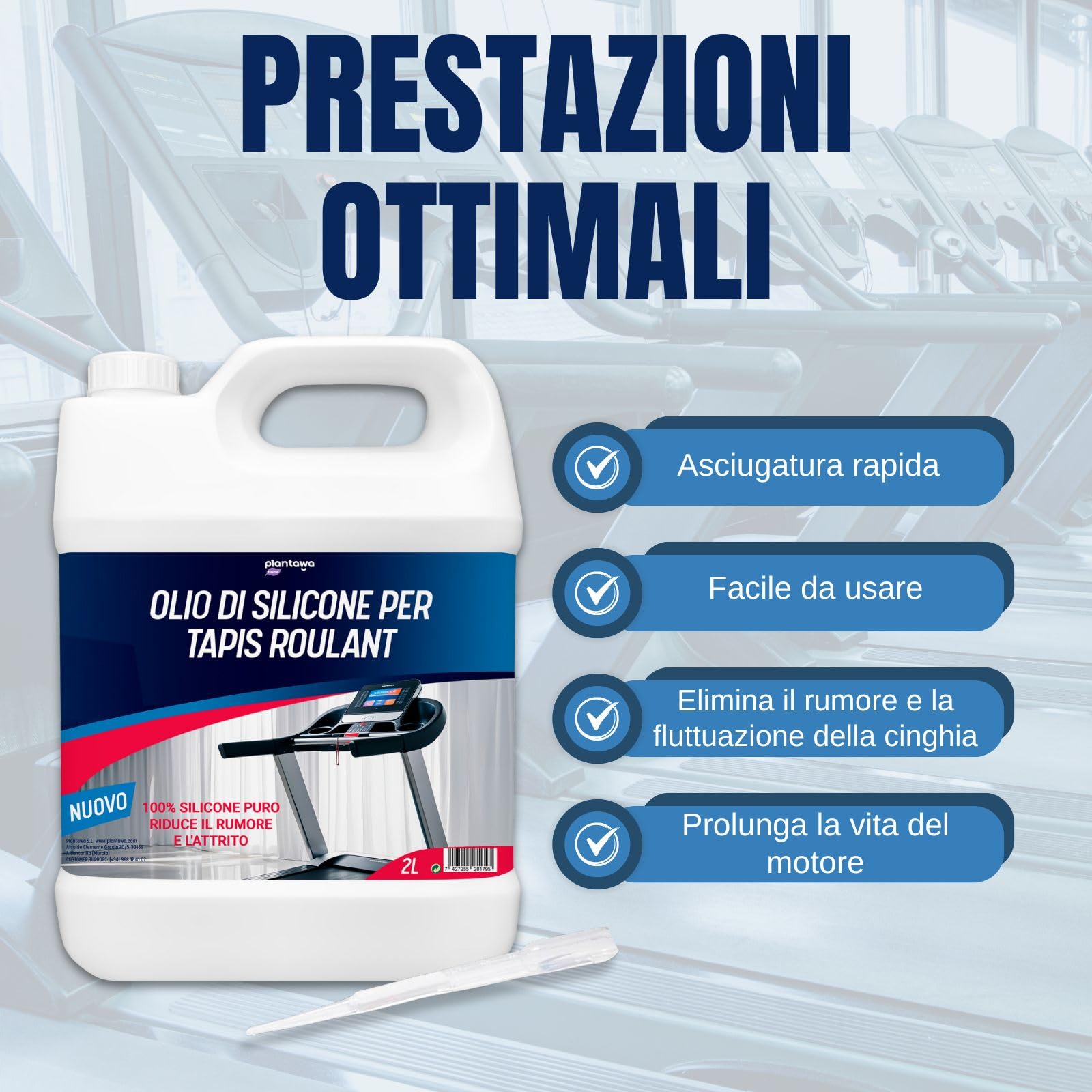 Plantawa Olio per tapis roulant da corsa 2L | Lubrificante silicone nastro da corsa. Ideale per palestre, nastri domestici. Applicazione precisa. Adatto a tutti i tapis roulant.