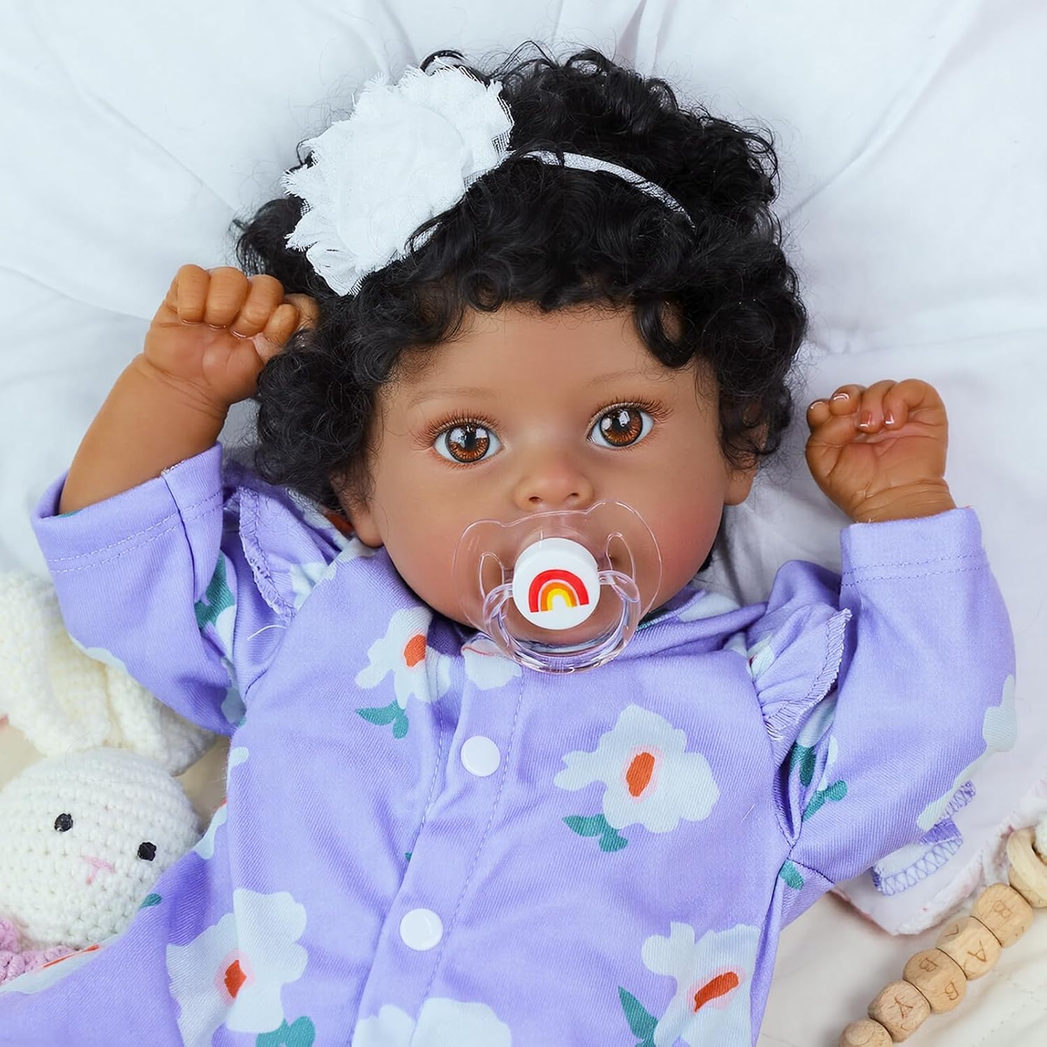 SCOM Reborn Baby Dolls Black Girl - 20 Inch African American Toddler Dolls, Lifelike Soft Body Realistic with Open Eyes Purple Suit Newborn Dolls Real Life Dolls Gift for Kids Age 3