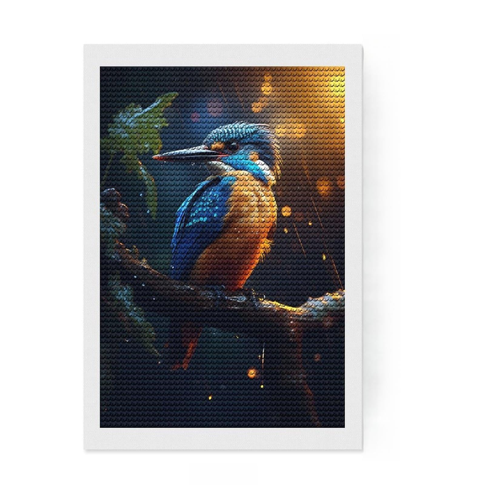 Junmoney Epic Rainy Kingfisher Diamond Painting Set 8"x12", Complete Accessories, Satisfying Creative Project, Stress Relief Craft, Office Decor