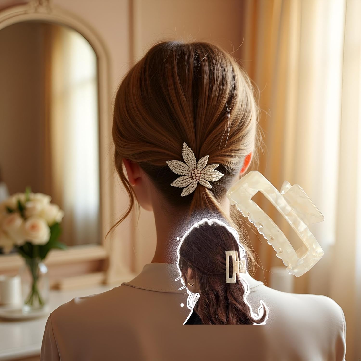 White Hair Clips for Women Thick Hair Large Claw Clips for Thin Hair Big Square Hair Clip for Long Curly Hair Strong Hold Jaw Clip Fashion Hair Accessories for Women - Image 8