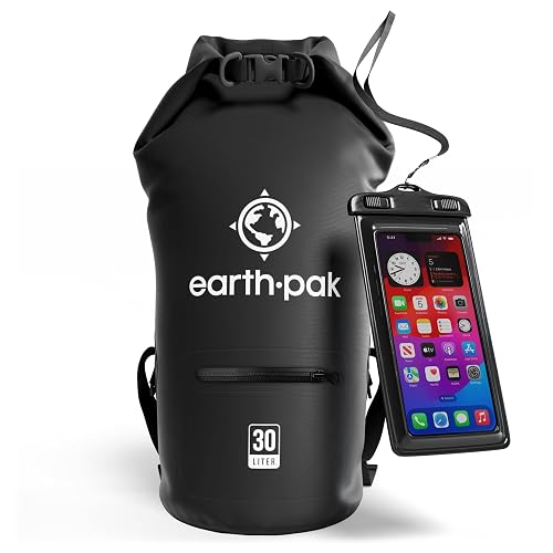 Earth Pak 30L waterproof dry bag with zippered front pocket for surf travel