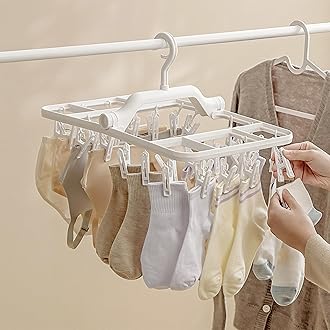 Clothes Drying Rack, Hanging Drying Rack, Multifunctional Clips, Windproof & Non Slip, Partition Structure, Quality Plastic, Foldable Racks with Underwear, Socks, Clothes