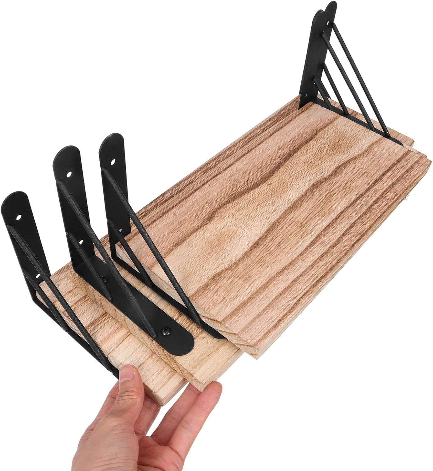 Rustic Style Wall Mounted Floating Shelves 3pcs Set Light Wood Wall Shelf for Bedroom Living Room Home Décor Storage