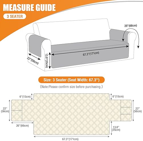 Miniatura 5 de VANSOFY Funda de sofá, funda impermeable y lavable, protector de muebles, funda de asiento antideslizante para perros, mascotas (sofá, gris claro)