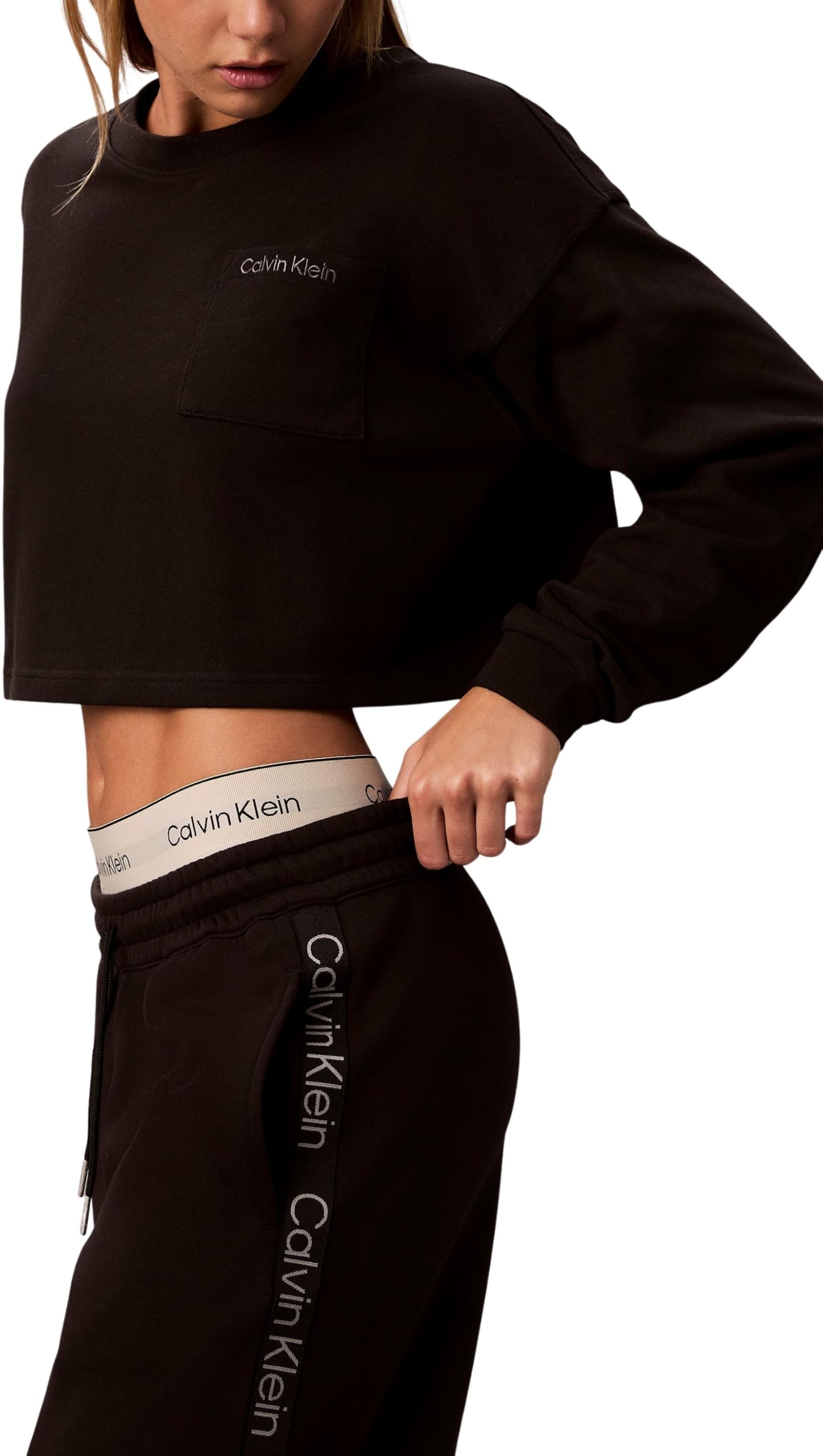Calvin Klein Logo Jersey Ls Crop Lv00qs7516 Haut de Nuit Femme