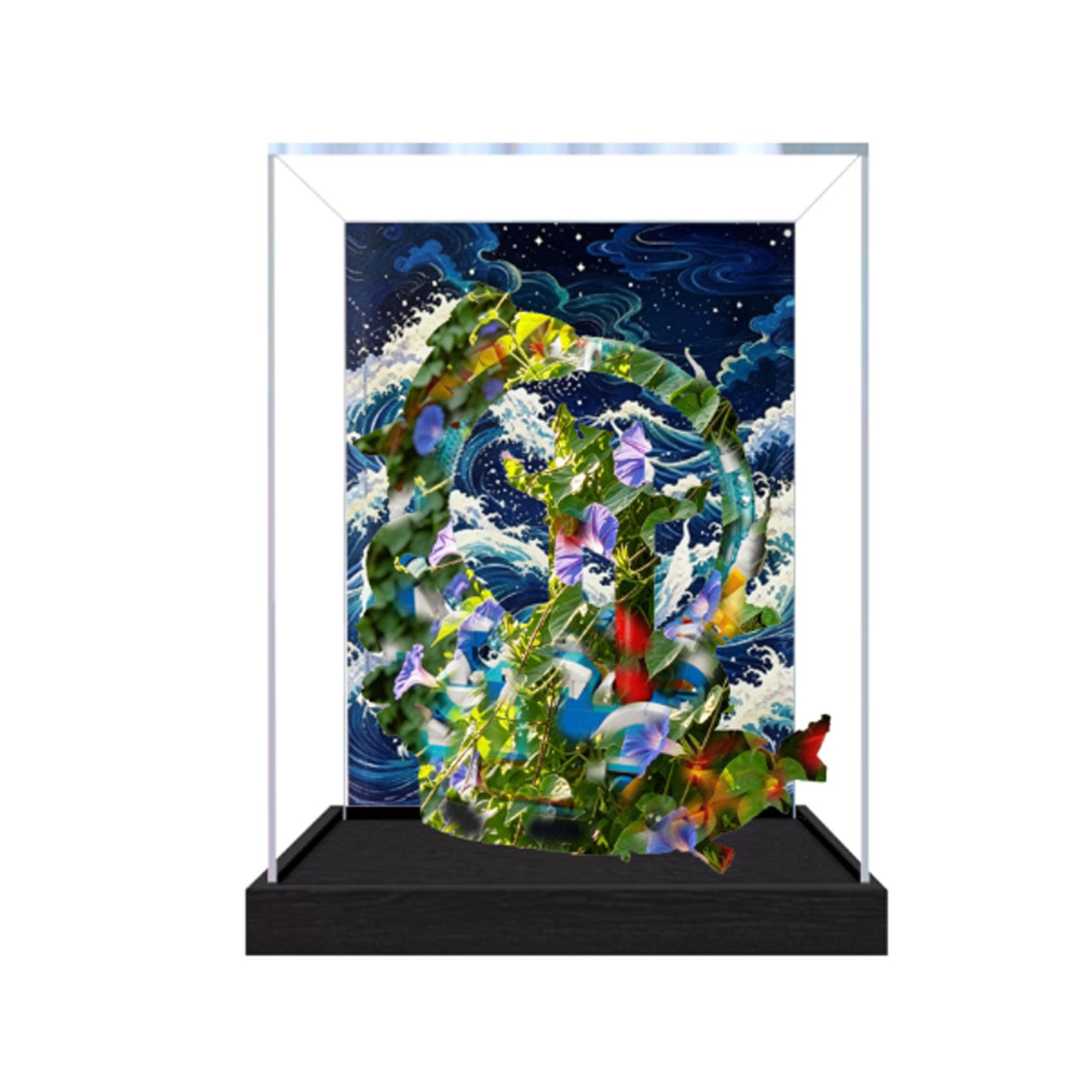 Acrylic Display Case for Le-go 80120 The Carp Leaping Over the Dragon Gate Model, Dustproof Display Box (display box only) (StyleA Background 3mm)