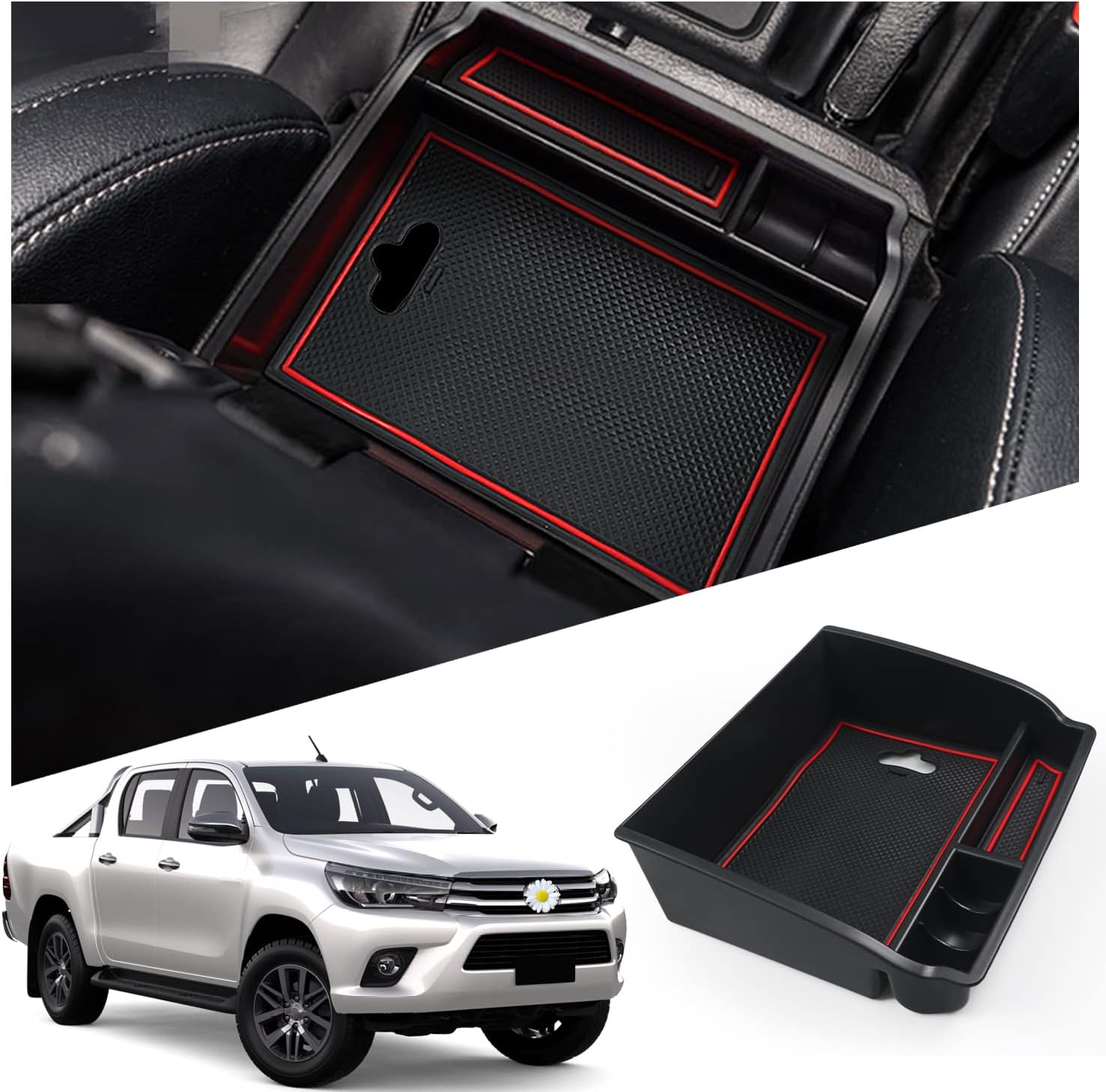 Ruiya Compatible with Toyota Hilux 2016-2025 2026 Centre Console Storage Box, Hilux Armrest Organizer Tray Centre Console Organizer Centre Armrest Glove Box Toyota Hilux Accessories