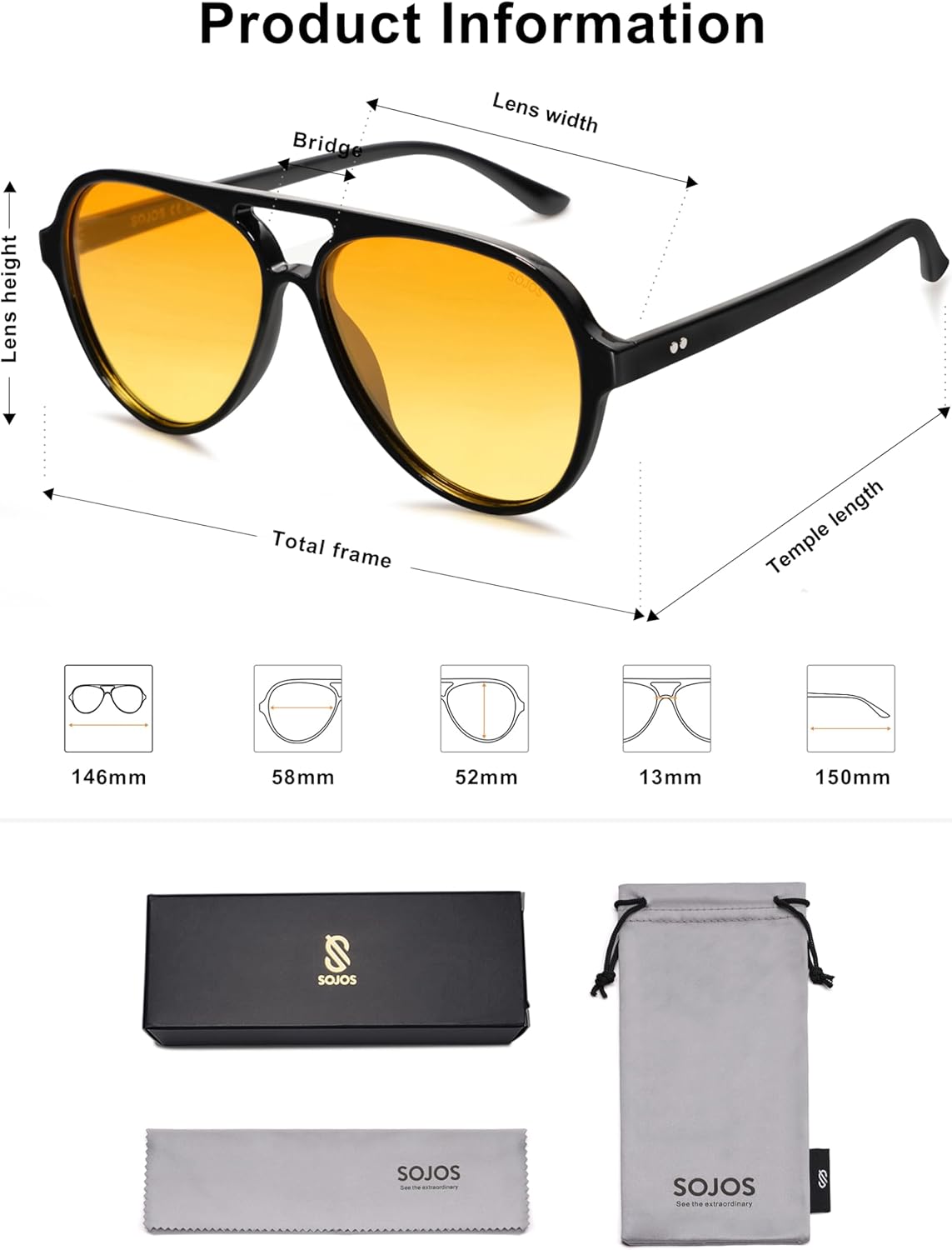 SOJOS Classic Polarized Aviator Sunglasses for Women Men, Retro Trendy Aviators Shades SJ2201 - Image 5