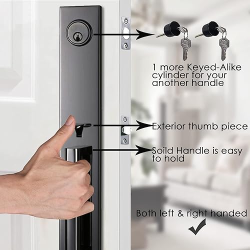 Miniatura 5 de HISAFE X-2016SET - Juego de cerradura de puerta doble para puerta delantera con cerrojo y palanca, resistente, color negro peltre, X-2016SET