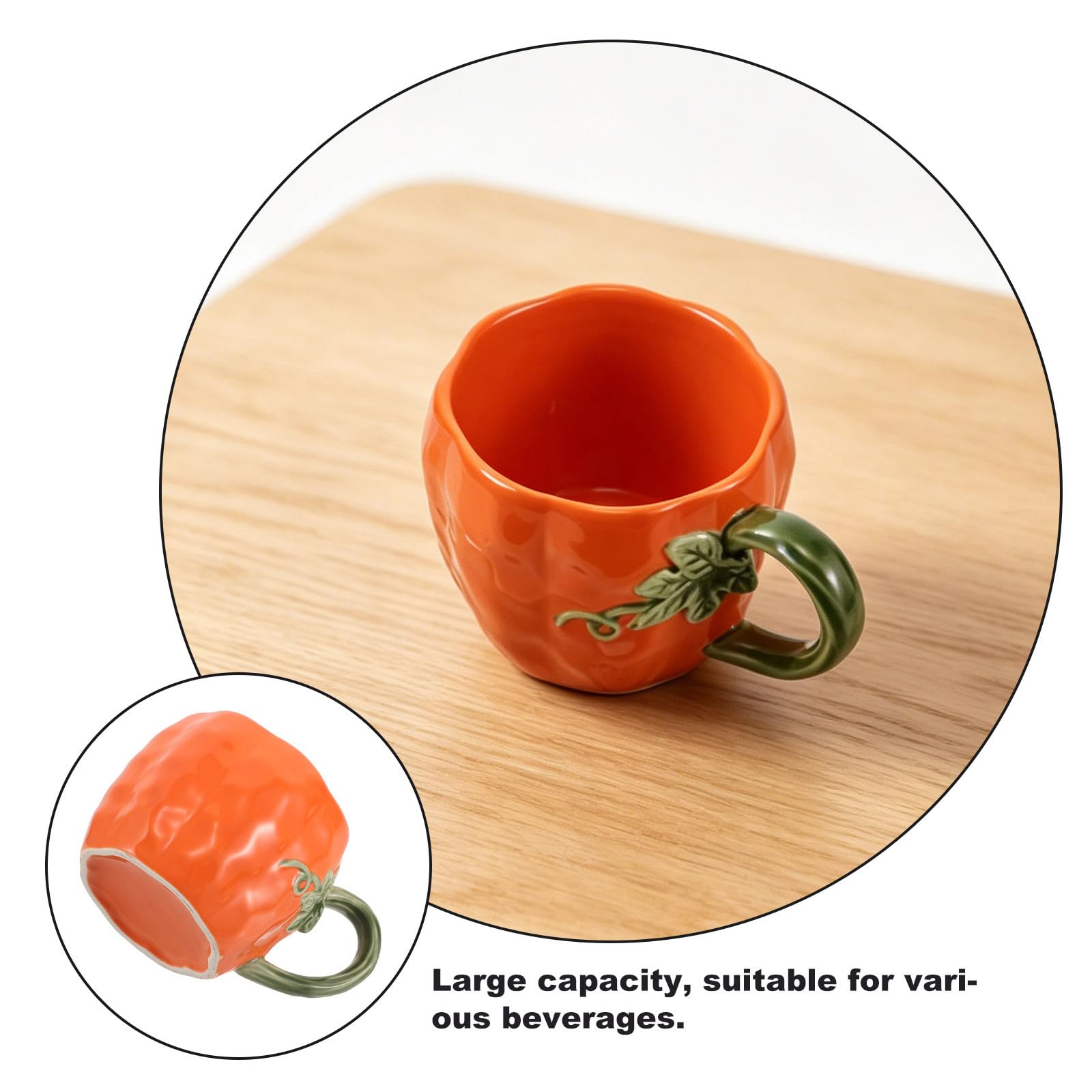 NUOBESTY Taza de Cerámica con Forma de Calabaza Y Asa, 380 Ml/12,8 Oz. Taza de Café con Temática de Halloween para Café, Té, Agua, Leche, Chocolate Caliente Y Decoración Navideña.