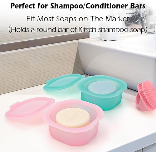 Miniatura 2 de AIDIMMING Soporte para barra de champú, funda de jabón de viaje, recipiente de jabón de silicona a prueba de fugas, jabonera con capa de drenaje,