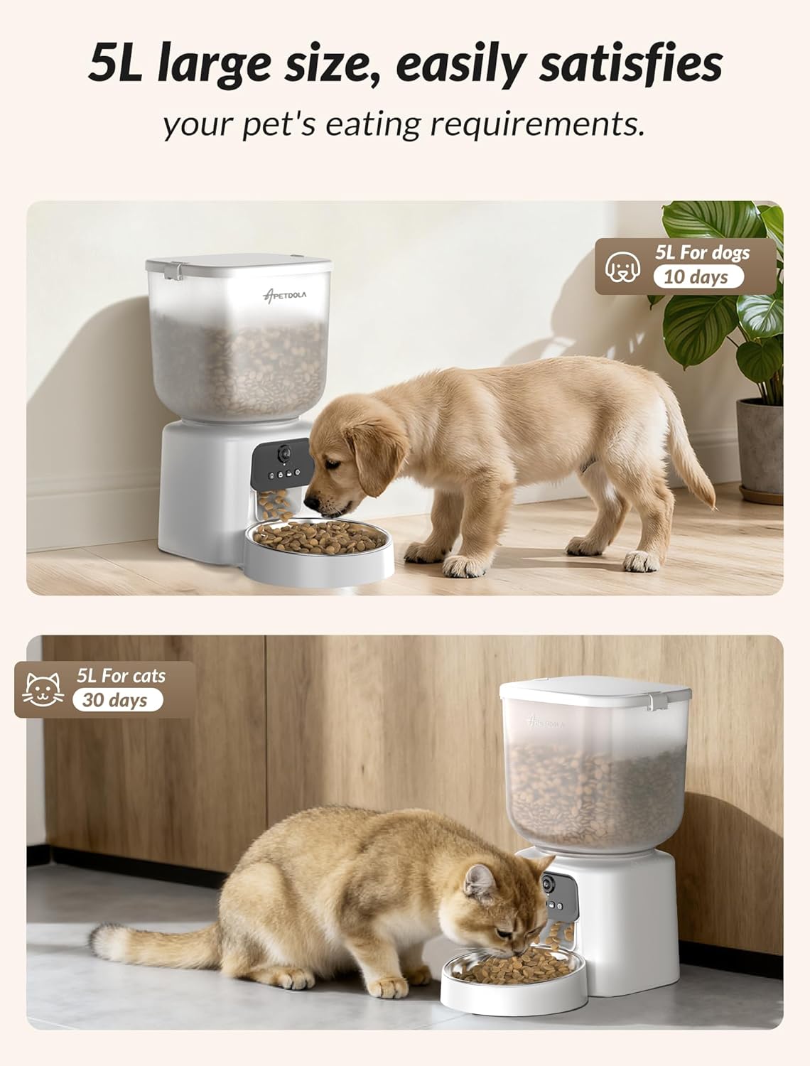 Automatic Cat Feeder with Camera, 5L Timed Cat Food Feeder,2-Way Audio & App Remote Control,Desiccant Bag,Auto Pet Dispenser for Cats and Dogs - Image 6