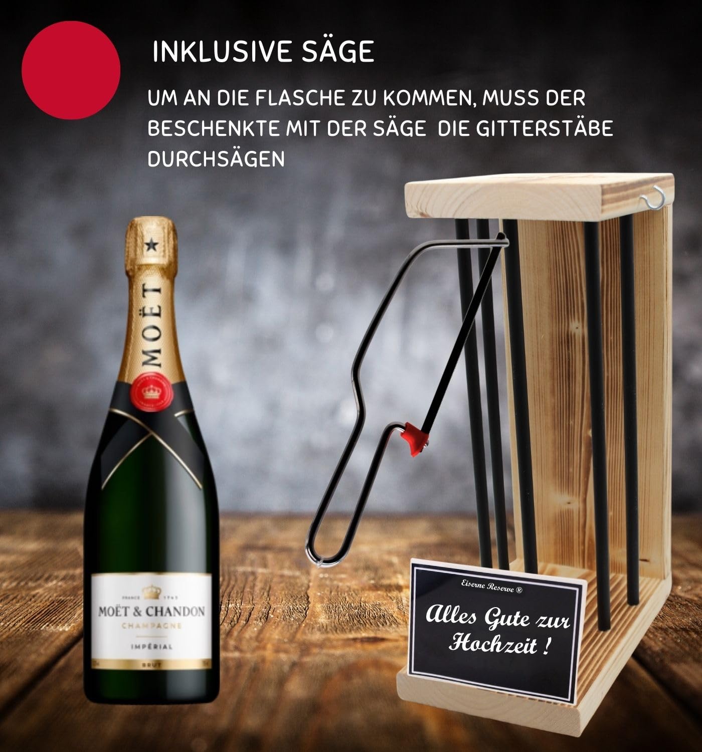 Moet Hochzeitsgeschenk für Brautpaar - Hochzeit Geschenk Eiserne Reserve Black Edition incl. Notsäge Text s/w Alles Gute zur Hochzeit Champagner (1 x 0.75 l)
