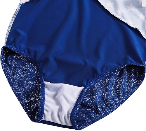 Miniatura 4 de BAOHULU Leotardos de gimnasia para niñas, ropa de baile patriótica de manga larga con purpurina y pantalones cortos a juego