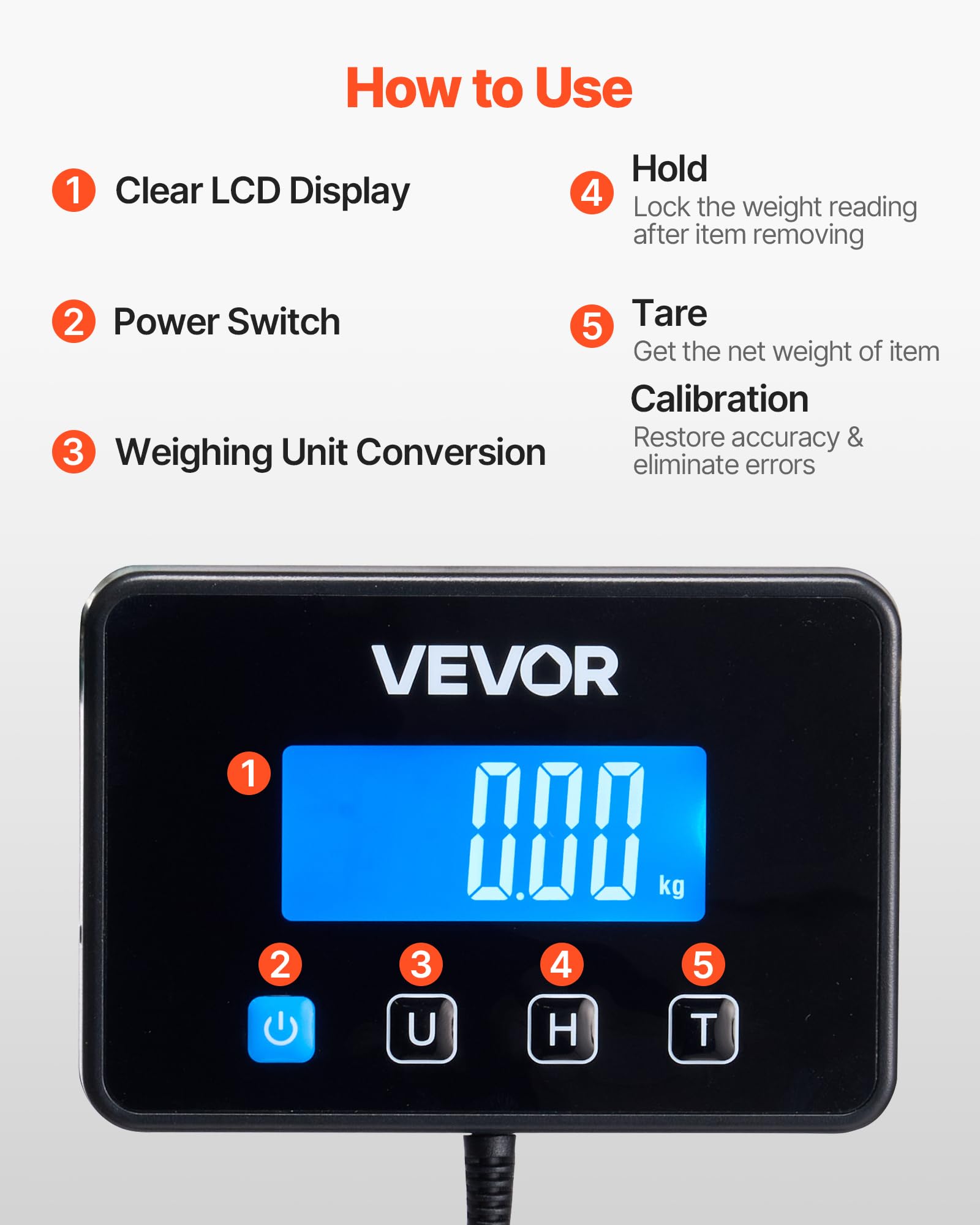 VEVOR Báscula Digital para Paquetes, 10/100 g, Doble Precisión, Plataforma de 200 kg con Función de Tara/Retención y Pantalla LCD, para Paquetes, Envíos y Equipaje, con Batería y Cable de Carga