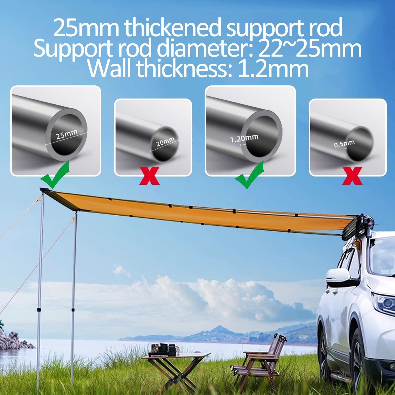 Tenda per Camper Tendalino Laterale Estraibile per Auto, Tendalino Regolabile in Altezza, Tendalino Laterale Resistente alle Intemperie per Campeggio e Via Terra (Size : 200x250cm/6.6x8.2ft)