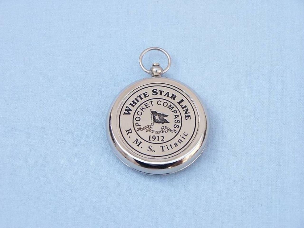 Hampton Nautical Chrome Rms Titanic White Star Pocket Marine Compass, 3"