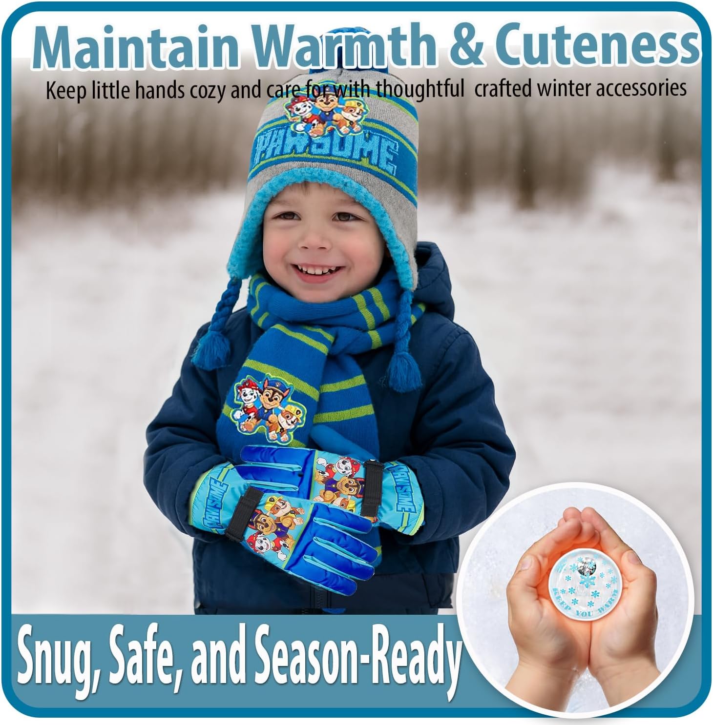 Nickelodeon Paw Patrol Boy's Winter Hat Set -3 Piece Beanie,Gloves or Mittens and Scarf (2-7), Size Age 4-7, Paw Patrol Hat Gloves Scarf Set with Handwarmers