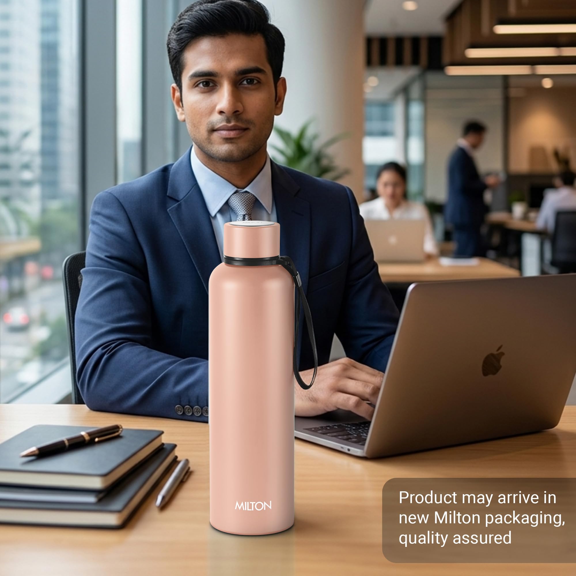 Milton Aura 1000 Thermosteel Flasche, 1,05 Liter, Beige | 24 Stunden heiß und kalt | leicht zu tragen | rostfrei & auslaufsicher | Tee | Kaffee | Büro | Fitnessstudio | Zuhause | Küche | Wandern |
