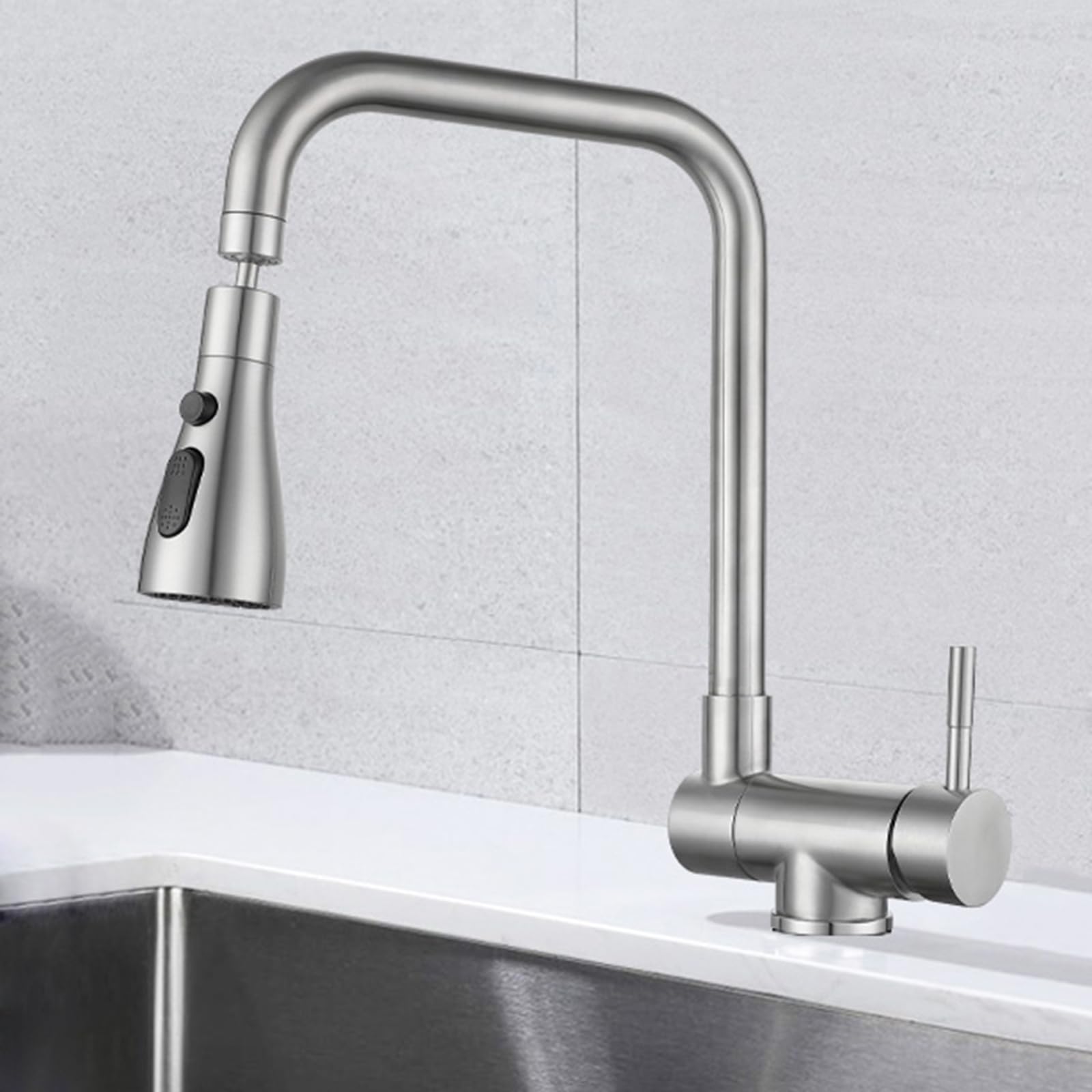 ZQFHSX Kitchen Mixer Tap with Foldable Rotation Spout and 3 Spray Modes - 1 Hole Design for Front Window