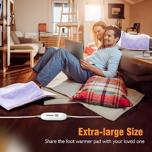 Vista 12 de Calentador de pies eléctrico, almohadilla térmica de franela ultra suave, extra grande para cama, abdomen, pies, espalda, calambres, oficina/hogar