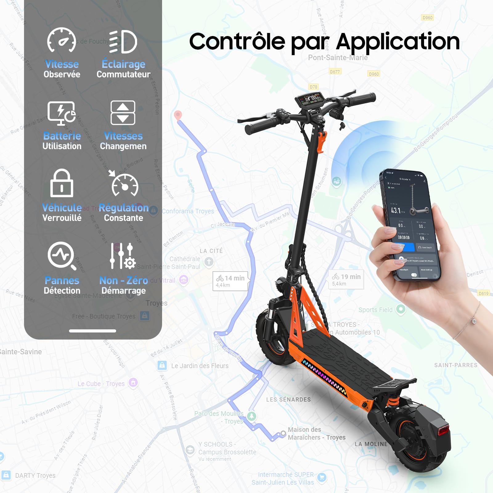 La Trottinette électrique Adulte, Batterie 23,4 Ah (autonomie 85 km), amortisseurs hydrauliques à Bras (Avant/arrière), Propulsion Double + 2 Moteurs, pneus Tout-Terrain 12 Pouces, montée 35°