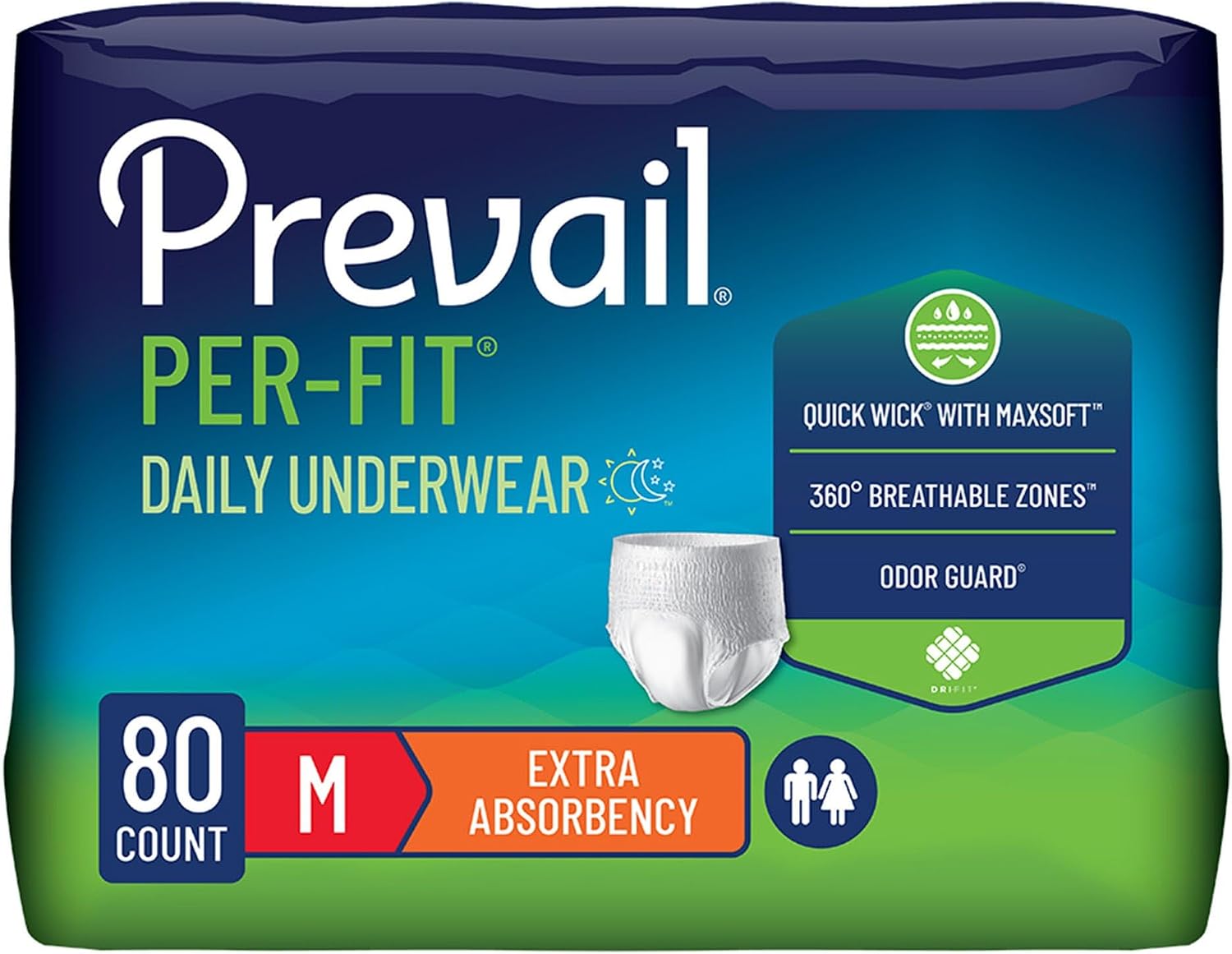 Prevail Per-Fit Daily Underwear, Medium, 80 ct