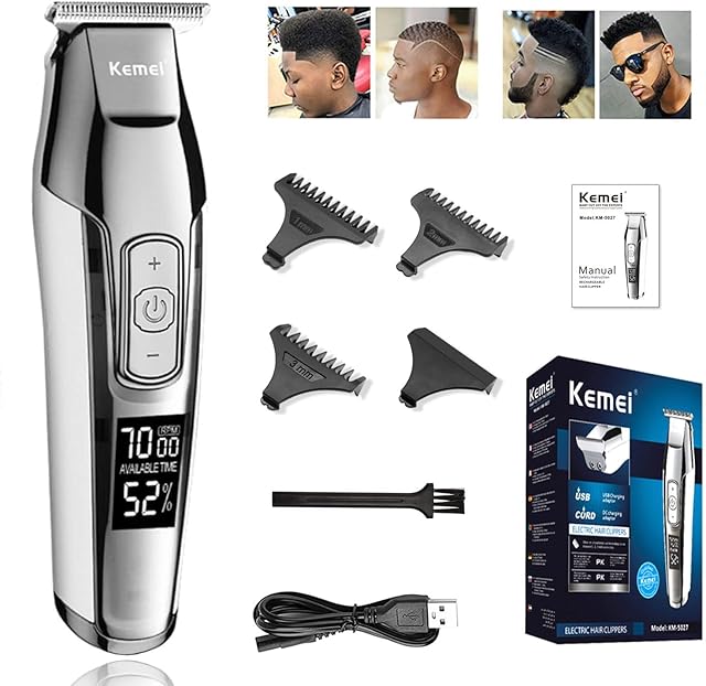 KEMEI Men's LCD Display Baldheaded Hair Clipper Professional Beard Hair Trimmer Tools Cordless Electric Haircut Cutter Machine Rechargeable Edger