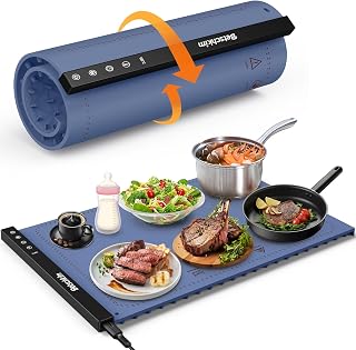 Warming Tray for Buffets, Parties & Family Meals – Rollable Silicone Heating Mat with 6 Adjustable Temperature Settings, Portable Food Warmer Plate for Sabbath, Holiday Dinners & Events