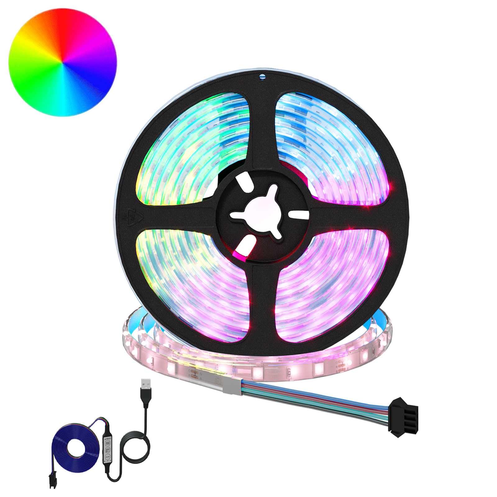 Striscia LED, 12 pezzi, nero e trasparente, USB, cambia colore