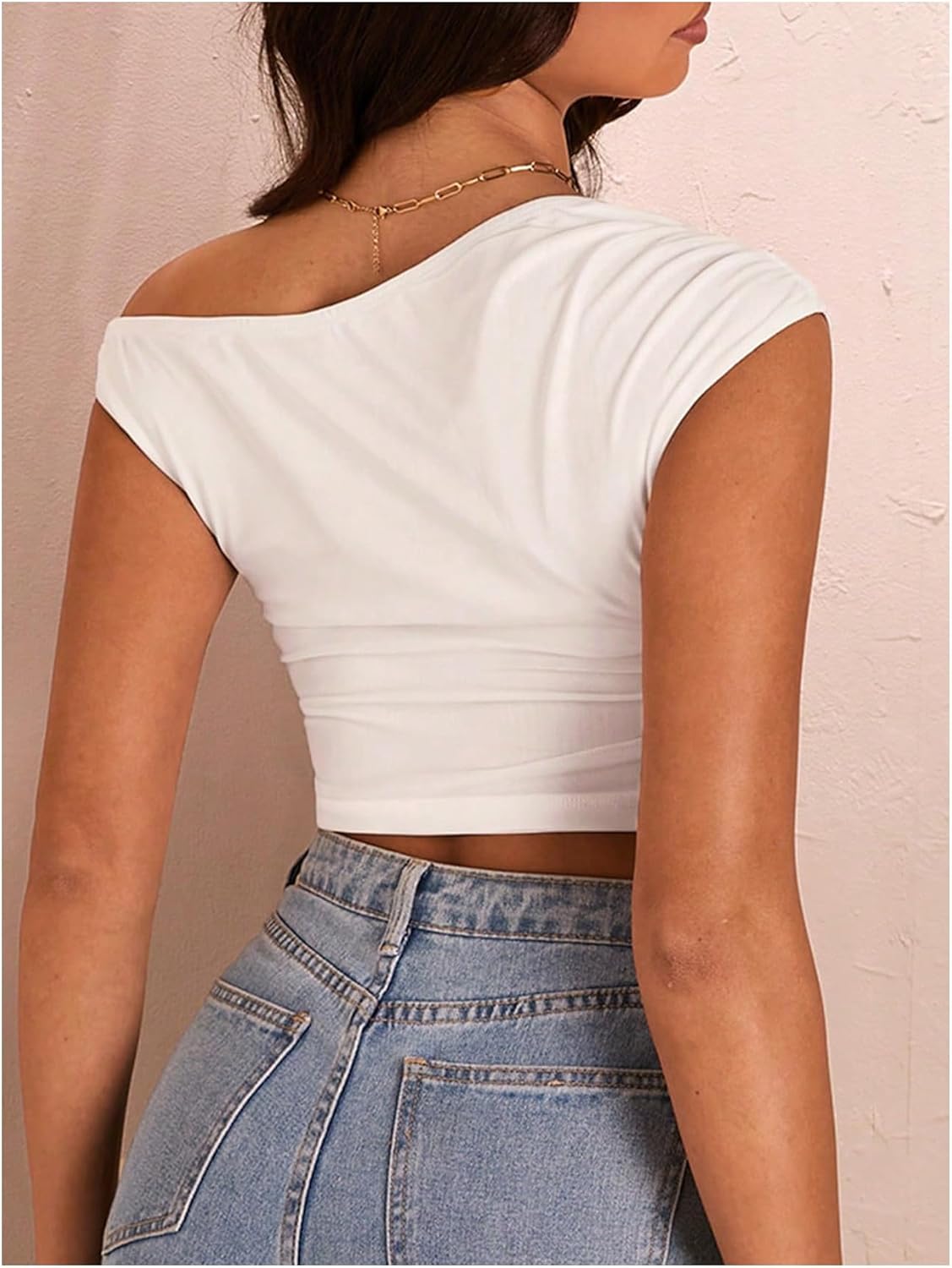 Milumia Women Floral Print Asymmetric Neck Crop Shirt One Shoulder Ruched Tank Top - Image 2