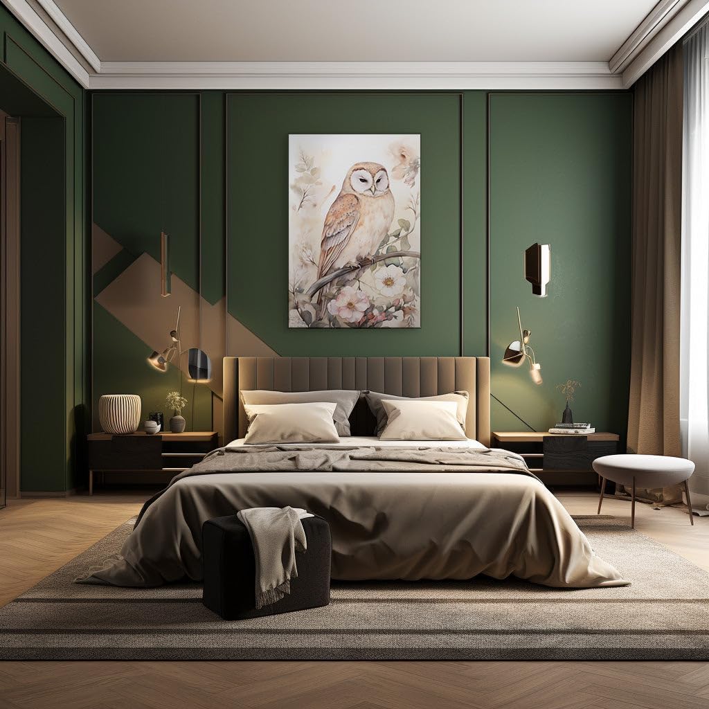 Canvas for Living room. Whimsical Serenity � Embrace the Tranquil Beauty of a Brown Owl Amongst Blooming Nature, 27 x 18 inch Canvas Wall Art - Ready to Hang - 69x46 cm (27x18 inch)