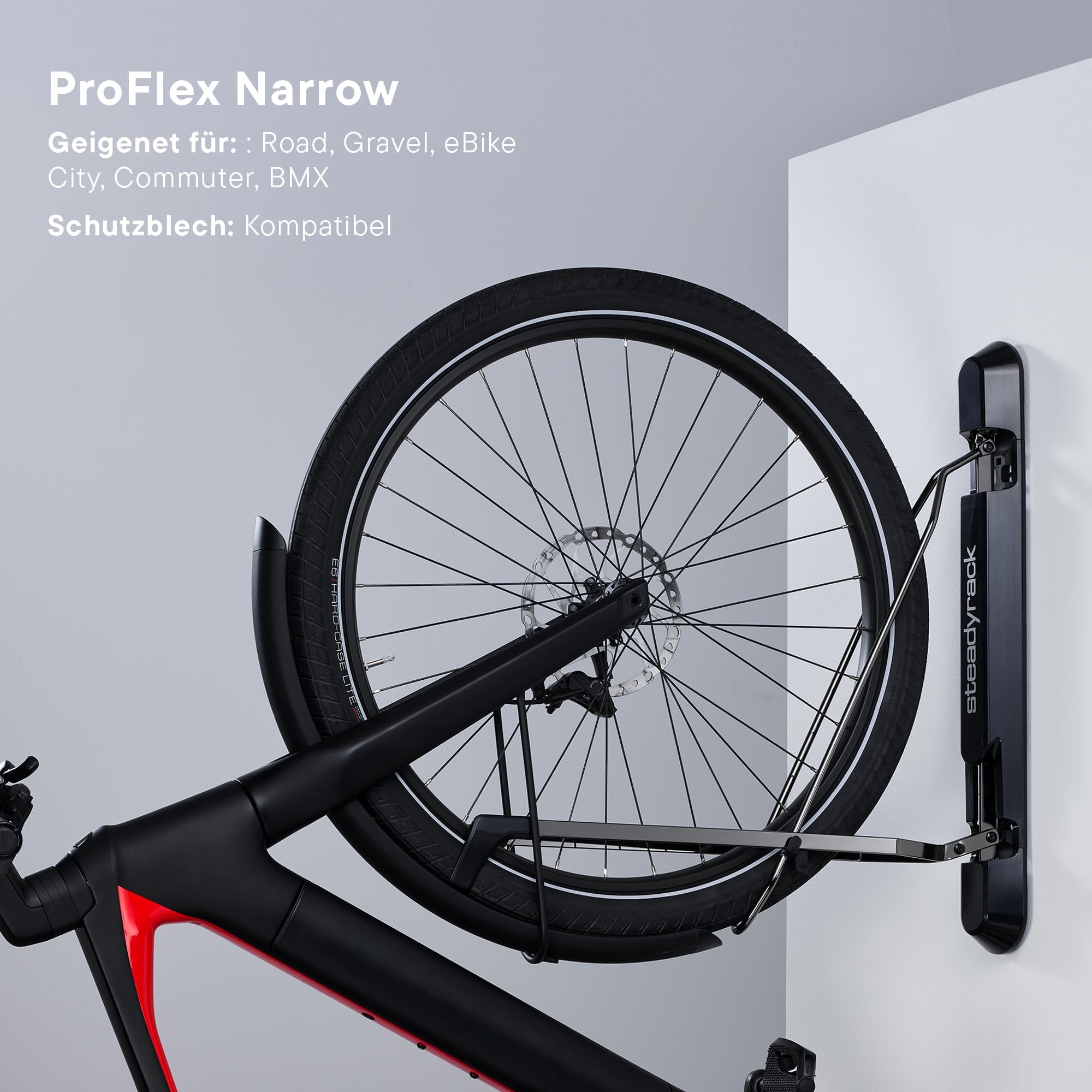 Steadyrack ProFlex Narrow Fahrrad Wandhalterung - Vertikale Fahrradhalterung klappbar für Garage & Wohnung - Platzsparende Aufbewahrung für Rennrad, BMX, Gravelbike, E-Bike & mehr