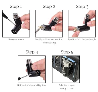 LyxPro XLR Angle Adapter Dual Male and Female can be positioned to 4 Different Angles Right Left and 90 Degree Great for Mixers that Interfere with Other Applications - 4 Pack