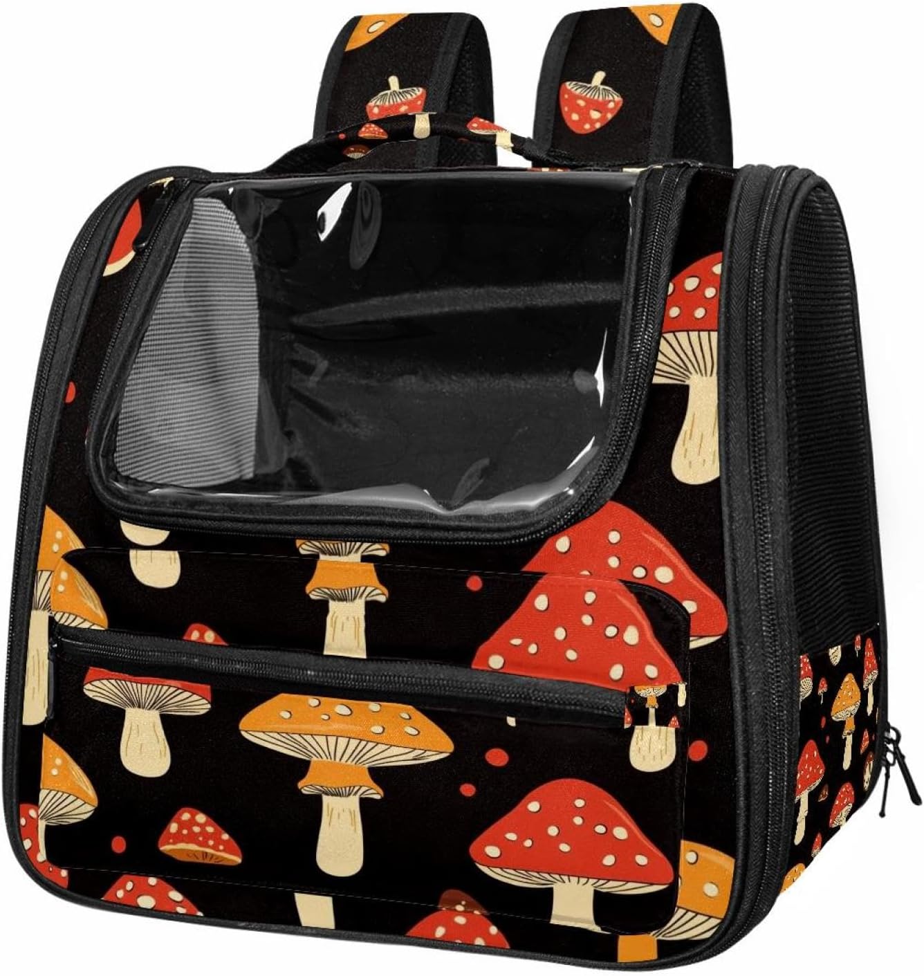 Portable Travel pet Backpack Carrier Hamster Bag Small Dog cat Carrier Breathable Hang Bag, Black Mushroom (7)