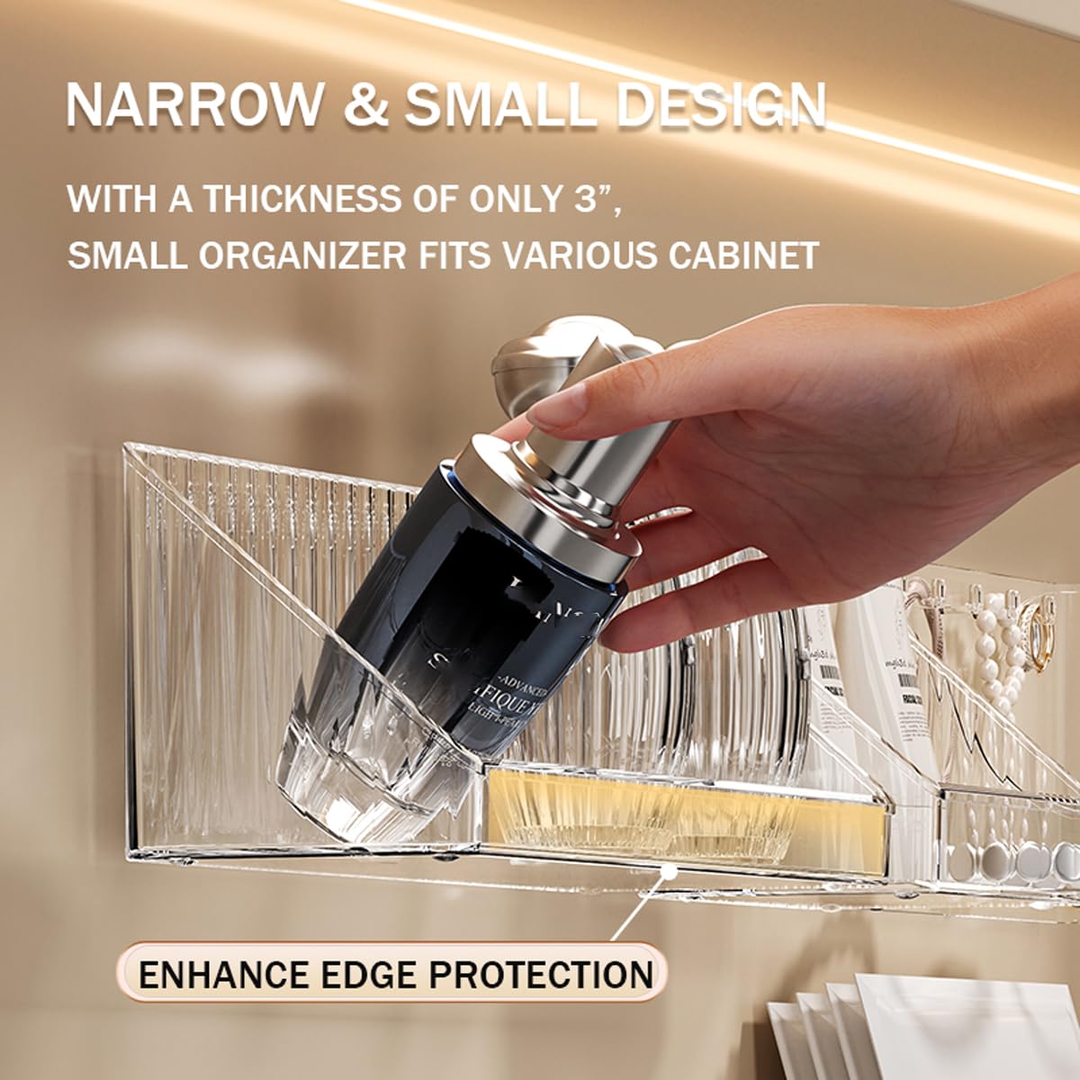 Clear Plastic Cabinet Storage Organizer with Adhesive Installation