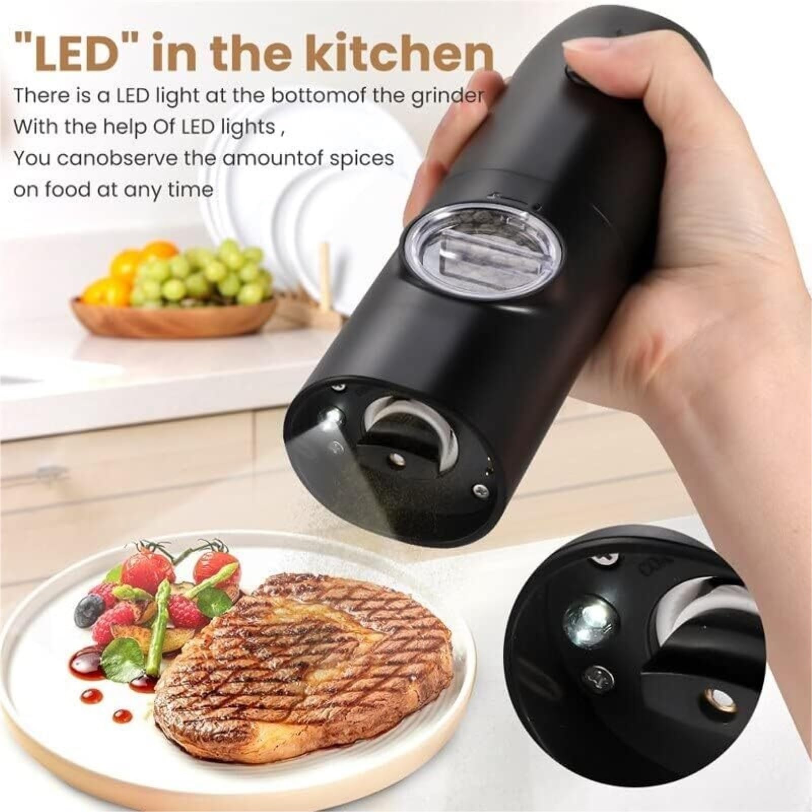 IRYZE Macinaspezie Macinapepe Macina Spezie Set Macina Sale E Pepe Elettrico USB Ricaricabile Macina Pepe Automatico Alimentato A Batteria Macinasale Macina Pepe (Color : Nero, Size : 2pcs)