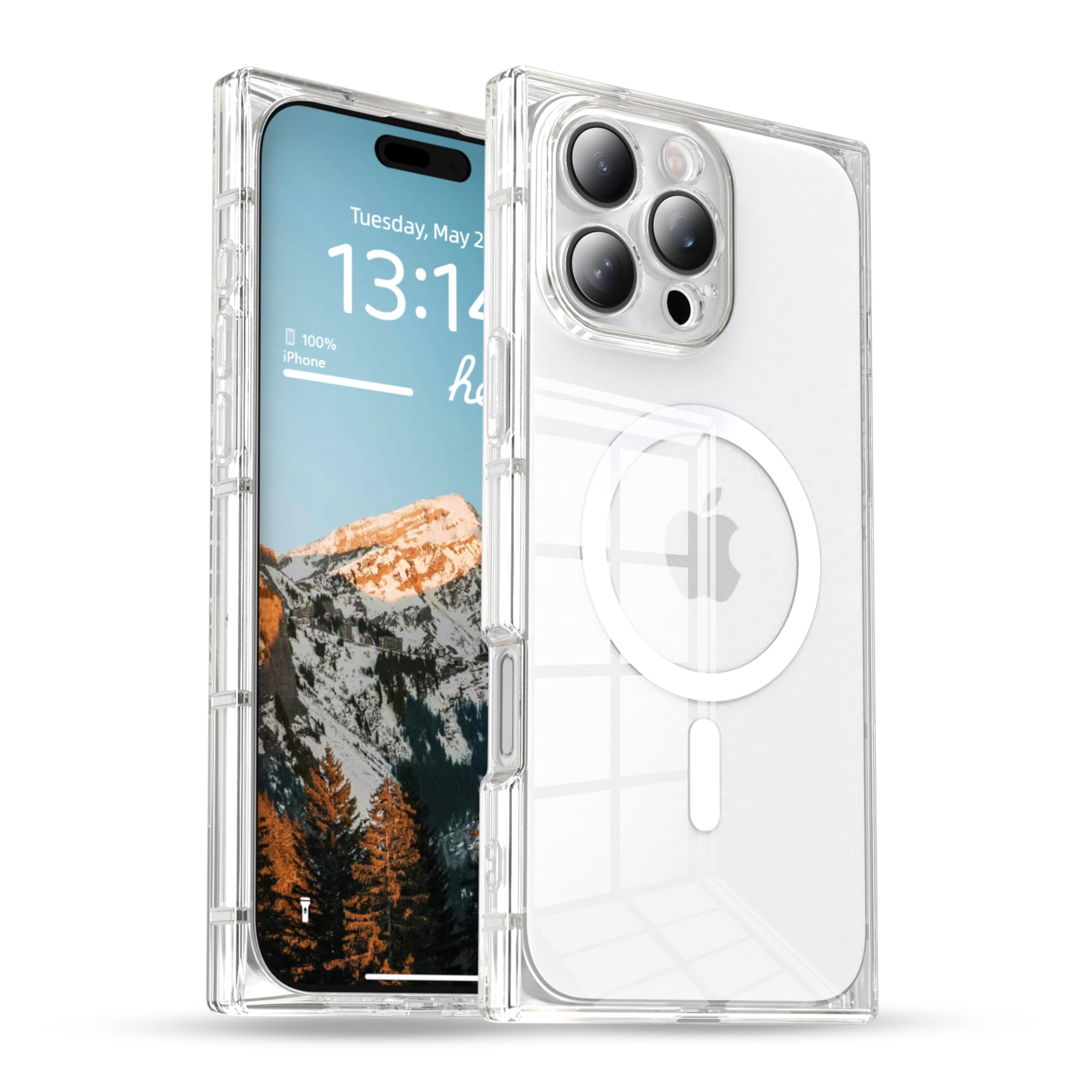 IAIYOXI Rectangle Edge Magnetic Clear Case for iPhone 12, Compatible with MagSafe, Full Camera Protection & Reinforced Corners, Thin Slim Shockproof