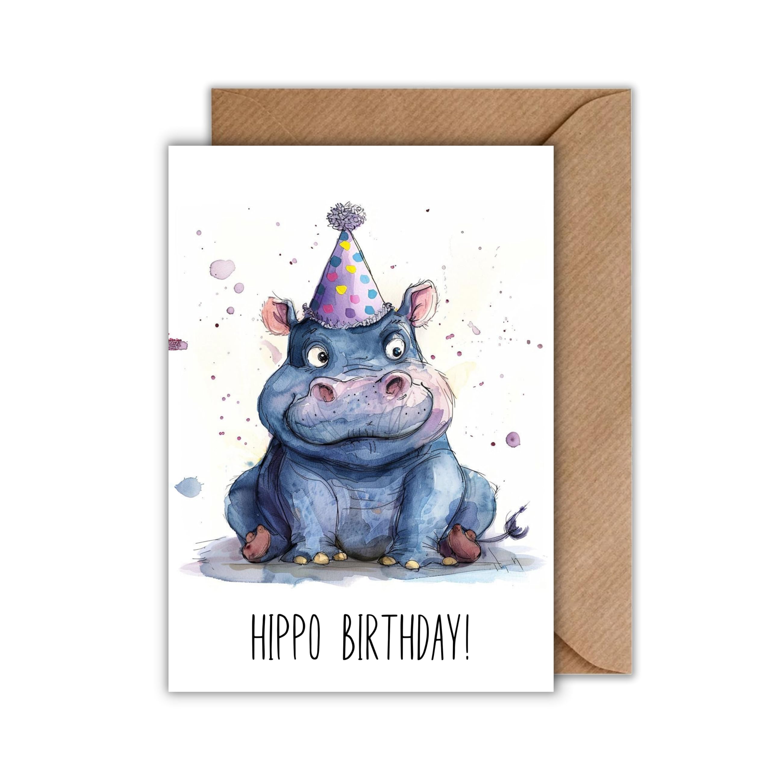 WBdesignz Geburtstagskarte „Hippo Birthday“ DIN A6 – Lustige Nilpferd-Karte Mit Spruch, Inkl. Umschlag, Premiumpapier 300 G/m²
