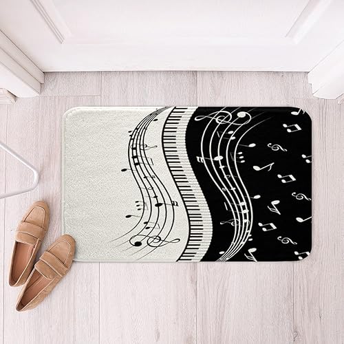 Miniatura 17 de Alfombras de baño para niños con guitarra eléctrica, notas musicales, elegantes alfombras retro, decoración de habitación de niños y niñas,