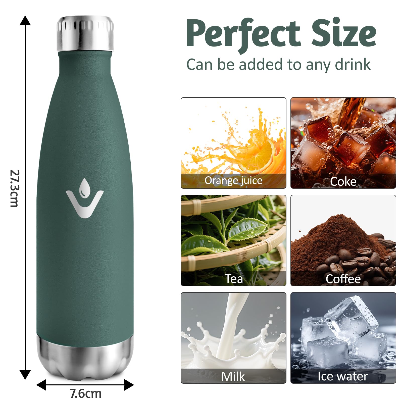 HoneyHolly Borraccia Termica Bambini, 500ML Acciaio Inossidabile 18/8, Borraccia Termiche, Senza BPA, Bottiglia Termica A Prova di Perdite, Termos per Scuola, Campeggio, Sport, Borracce